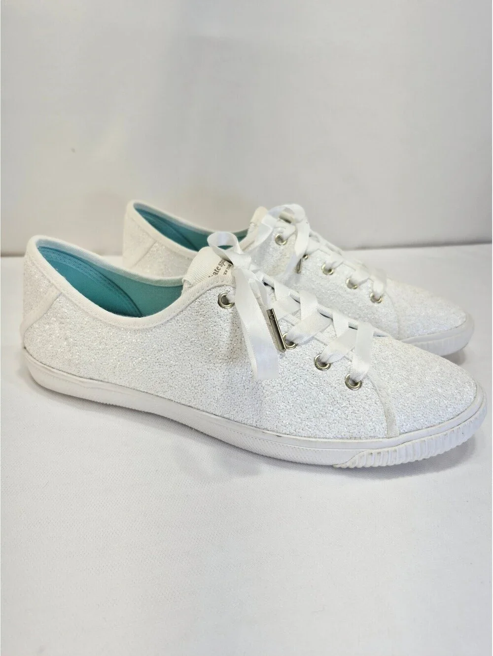 Kate Spade Women's 8 Trista White Glitter Lace Up Sneaker Shoes